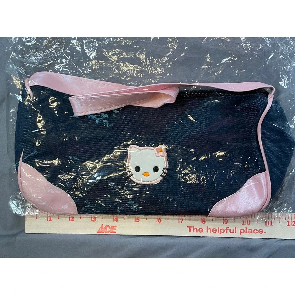 NEW Hello Kitty Denim Shoulder Bag w/Pink Trim Sanrio Y2K Small Handbag